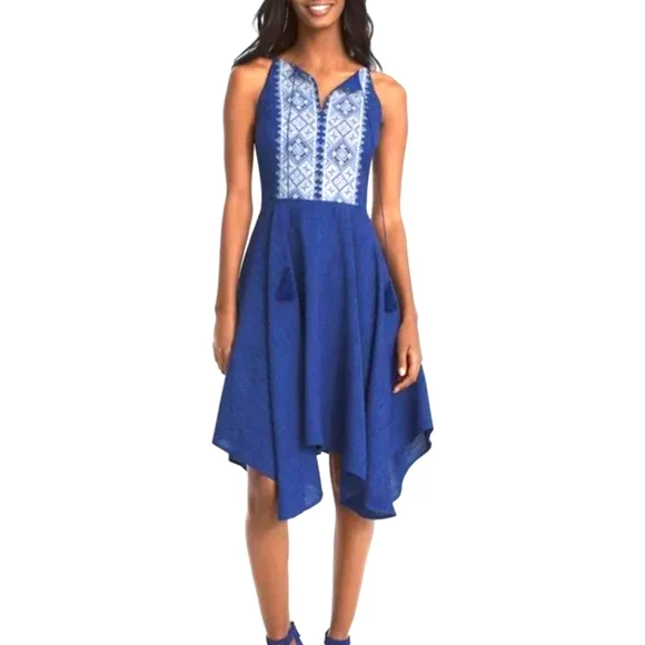 White House Black Market Blue Embroidered Handerchief - Picture 1 of 4